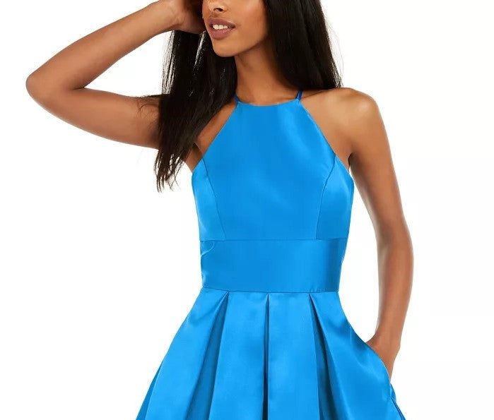 Vestido Halter Fit &amp; Flare B Darlin Juniors Azul Brilhante Tamanho 11/12