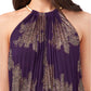 Blusa feminina plissada com estampa metálica MSK, tamanho 6, dourada