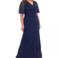 Vestido feminino B&amp;A By Betsy &amp; Adam com mangas esvoaçantes e detalhes em azul marinho, tamanho pequeno e pequeno