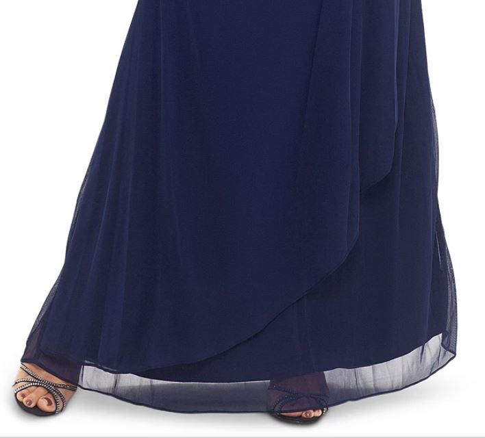 Vestido feminino B&amp;A By Betsy &amp; Adam com mangas esvoaçantes e detalhes em azul marinho, tamanho pequeno e pequeno