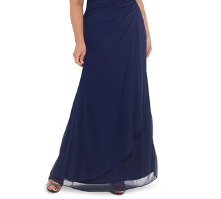 Vestido feminino plus size com mangas esvoaçantes e detalhes embelezados, tamanho marinho, pequeno e pequeno, B&amp;A By Betsy &amp; Adam
