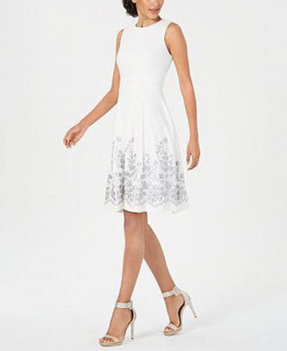 Vestido Calvin Klein Feminino Bordado A-Line Prata Tamanho 2