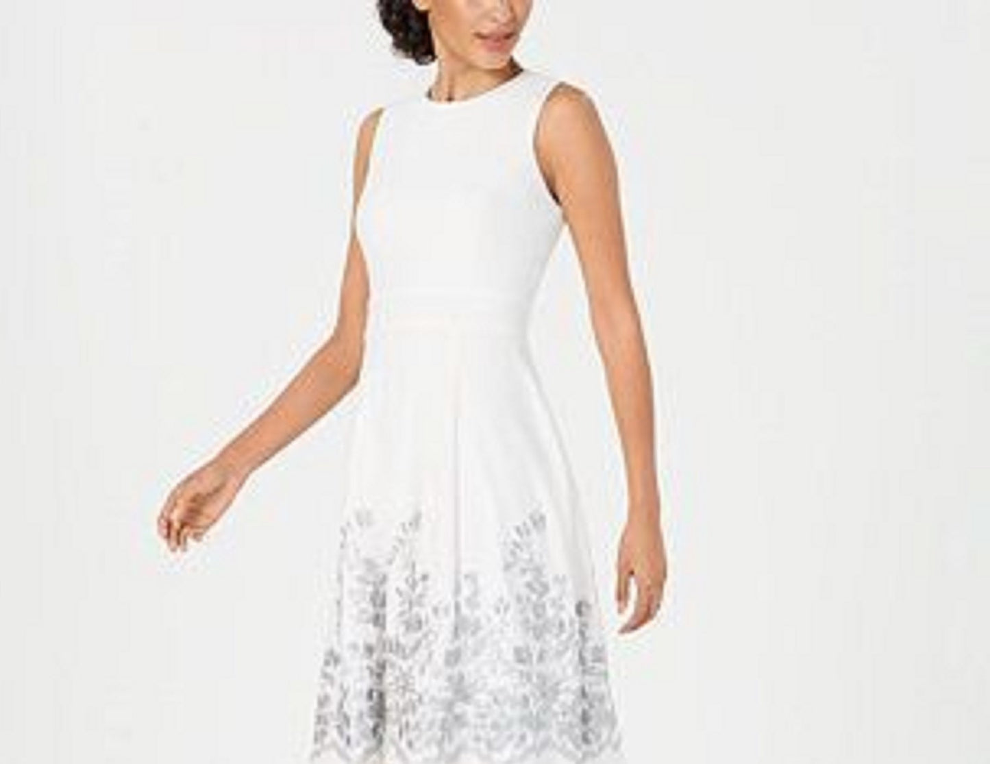 Vestido Calvin Klein Feminino Bordado A-Line Prata Tamanho 2