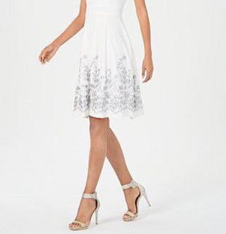 Vestido Calvin Klein Feminino Bordado A-Line Prata Tamanho 2