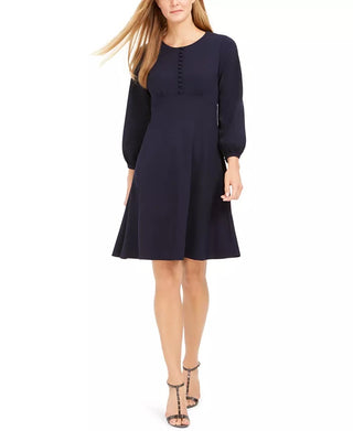 Vestido Calvin Klein Feminino com Botões Frontais e Corte A, Azul Marinho, Tamanho 12