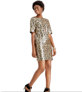 Vestido tubinho com lantejoulas e leopardo Betsey Johnson feminino, amarelo, tamanho 4