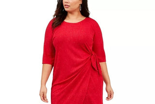Vestido sarongue de malha com glitter plus size Robbie Bee feminino, vermelho, tamanho 1X