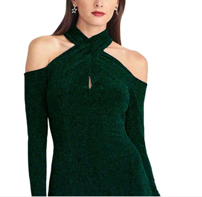 Vestido justo cruzado Simone da Rachel Roy para mulheres, verde, tamanho médio
