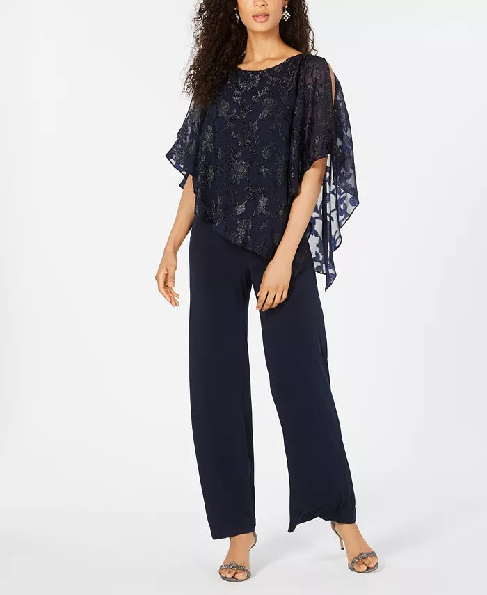 Macacão feminino com sobreposição assimétrica Connected, azul marinho, tamanho 6