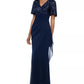 Vestido curto feminino XSCAPE com lantejoulas evasê, azul-marinho, tamanho 4 P