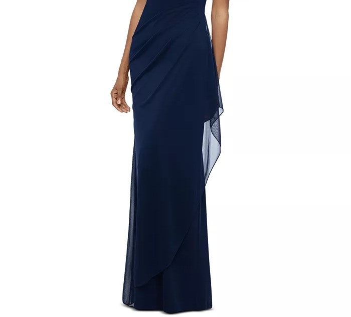 Vestido curto feminino XSCAPE com lantejoulas evasê, azul-marinho, tamanho 4 P