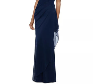 Vestido curto feminino XSCAPE com lantejoulas evasê, azul-marinho, tamanho 4 P