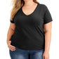 Blusa feminina plus size de algodão com decote em V, preta, tamanho 1X, da INC International Concepts
