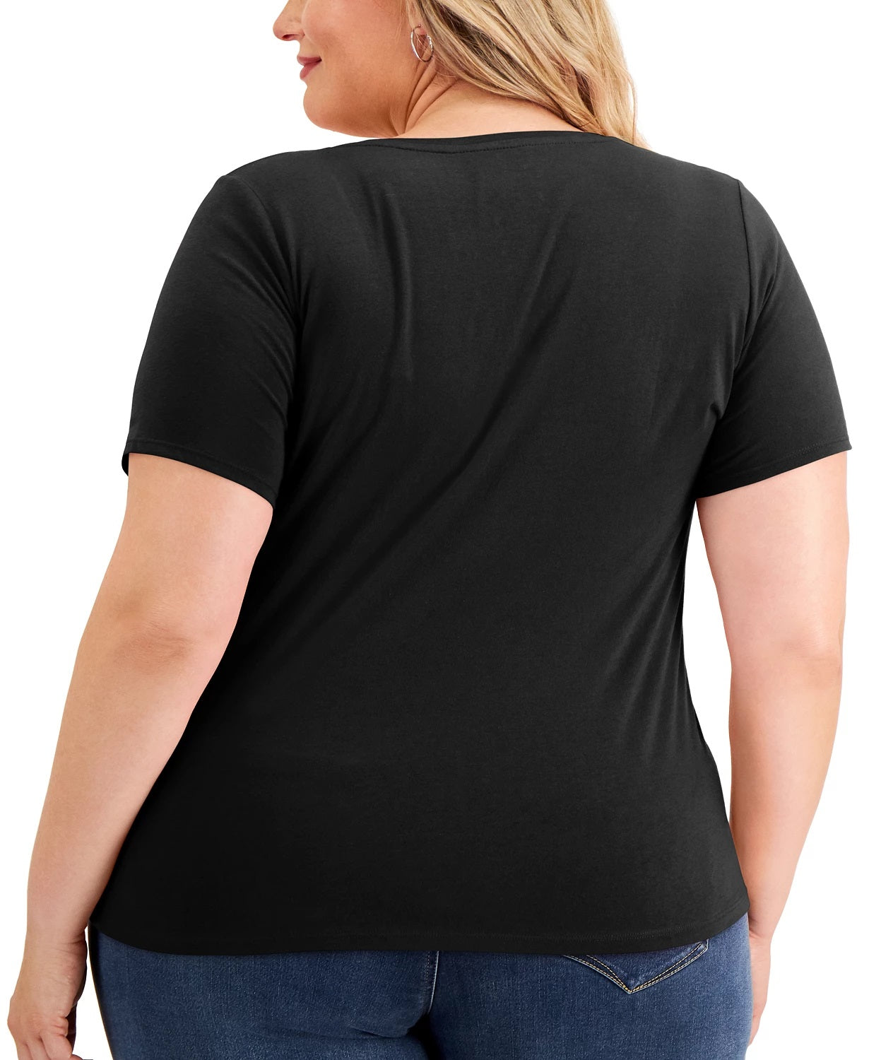 Blusa feminina plus size de algodão com decote em V, preta, tamanho 1X, da INC International Concepts