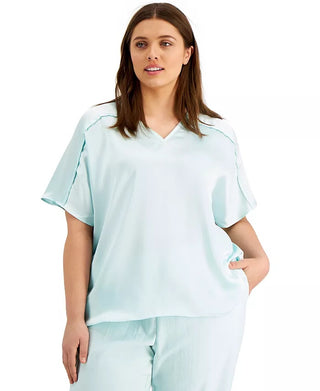 Blusa feminina Alfani plus size com decote em V, azul, tamanho 2X