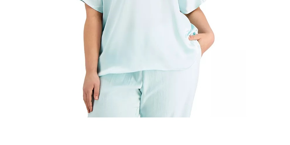 Blusa feminina Alfani plus size com decote em V, azul, tamanho 2X