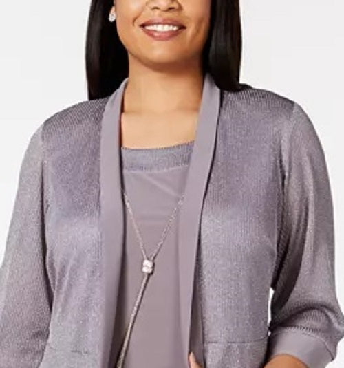 Vestido plus size e jaqueta metálica feminino R &amp; M Richards, tamanho 20W, prateado