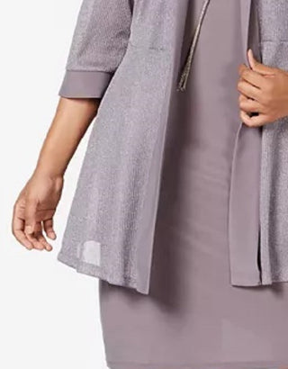 Vestido plus size e jaqueta metálica feminino R &amp; M Richards, tamanho 20W, prateado