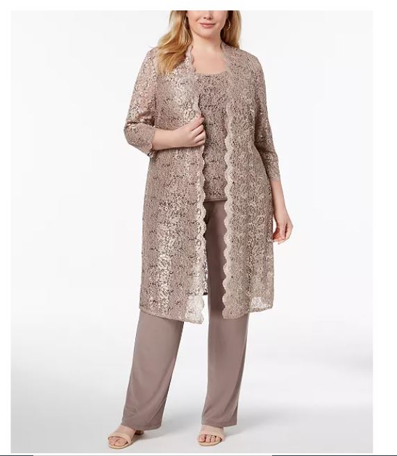 R &amp; M Richards Terno feminino plus size 3 peças e blusa bege tamanho 20W