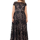 Vestido longo feminino Xscape Plus com flores 3D, preto, nude, tamanho 18W