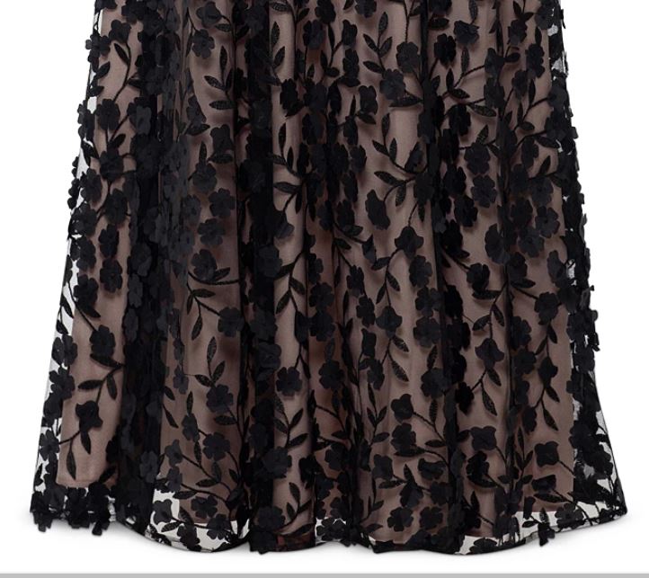 Vestido longo feminino Xscape Plus com flores 3D, preto, nude, tamanho 18W