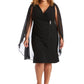 Vestido de capa de chiffon com detalhes plus size feminino R &amp; M Richards, preto, tamanho 20W
