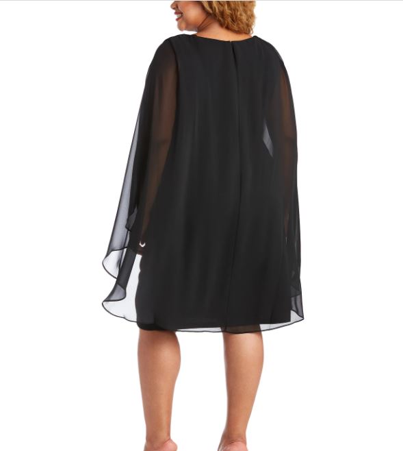 Vestido de capa de chiffon com detalhes plus size feminino R &amp; M Richards, preto, tamanho 20W