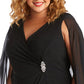 Vestido de capa de chiffon com detalhes plus size feminino R &amp; M Richards, preto, tamanho 20W