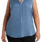 Blusa feminina Vince Camuto plus size com decote em V e sem mangas, azul, tamanho 3X