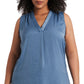 Blusa feminina Vince Camuto plus size com decote em V e sem mangas, azul, tamanho 3X