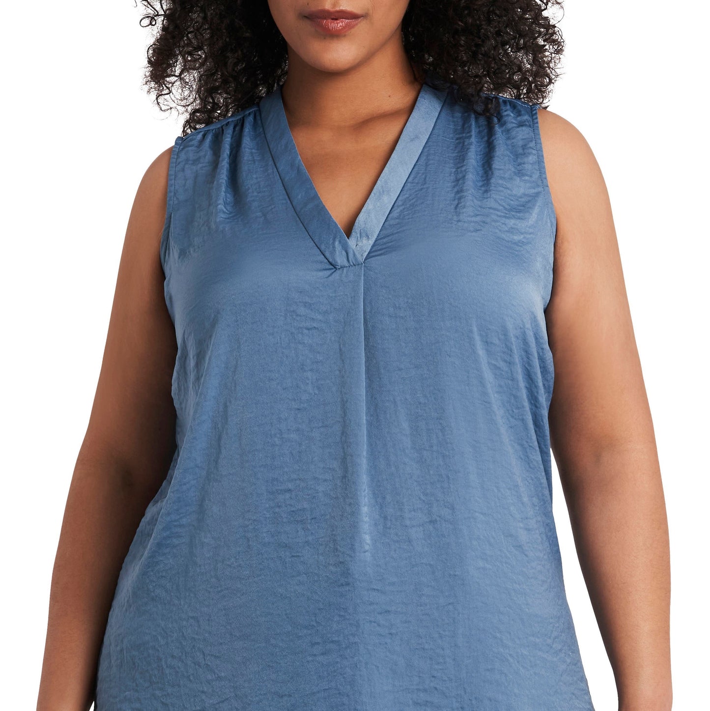 Blusa feminina Vince Camuto plus size com decote em V e sem mangas, azul, tamanho 3X