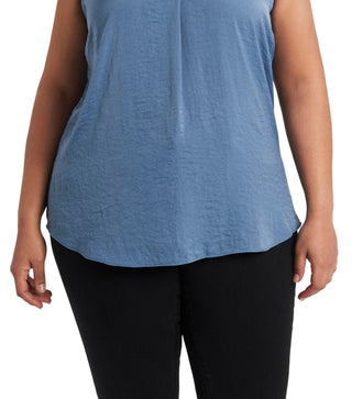 Blusa feminina Vince Camuto plus size com decote em V e sem mangas, azul, tamanho 3X
