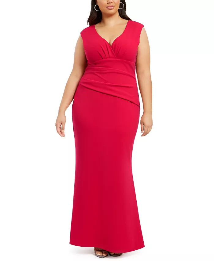 Vestido longo feminino Betsy &amp; Adam Plus com babados, vermelho, tamanho 18W