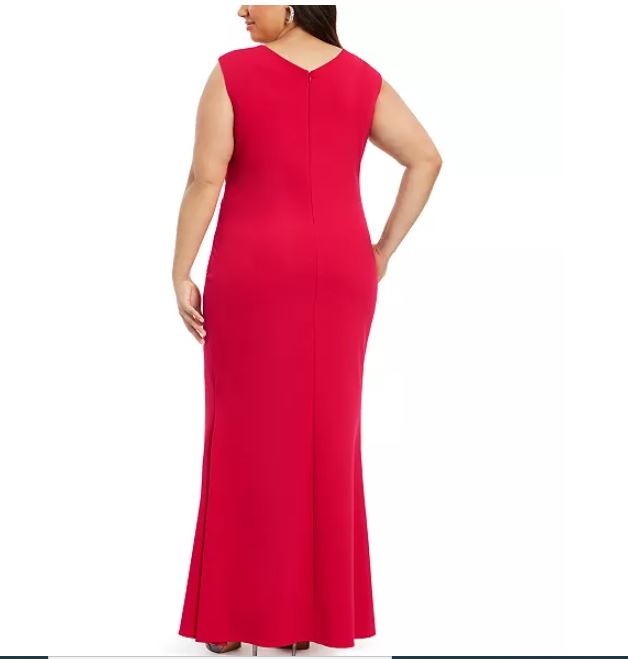 Vestido longo feminino Betsy &amp; Adam Plus com babados, vermelho, tamanho 18W