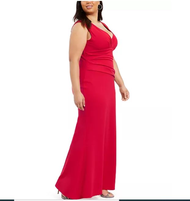 Vestido longo feminino Betsy &amp; Adam Plus com babados, vermelho, tamanho 18W
