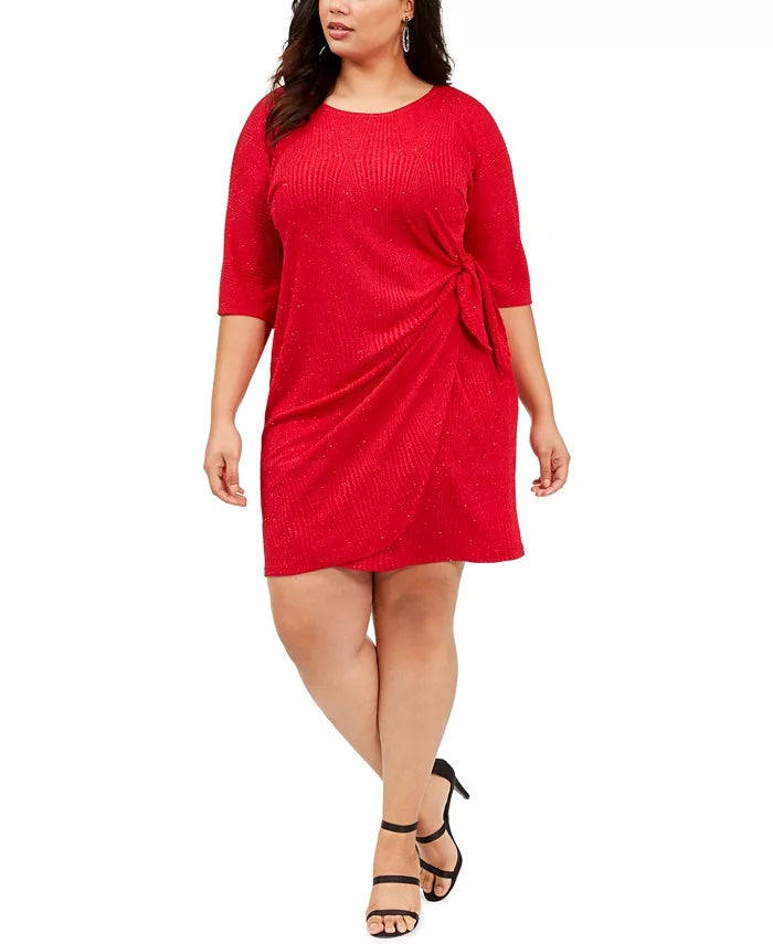 Vestido sarongue de malha com glitter Robbie Bee feminino, tamanho 2X, vermelho