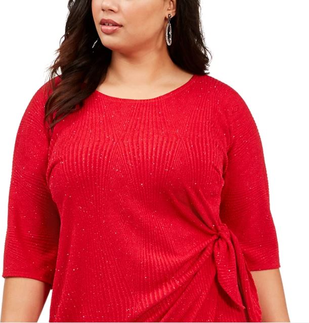 Vestido sarongue de malha com glitter Robbie Bee feminino, tamanho 2X, vermelho