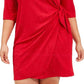 Vestido sarongue de malha com glitter Robbie Bee feminino, tamanho 2X, vermelho