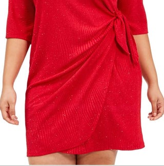 Vestido sarongue de malha com glitter Robbie Bee feminino, tamanho 2X, vermelho