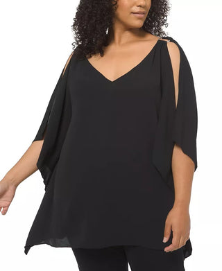 Top feminino Michael Kors Plus com alça de ombro, preto, tamanho 1X