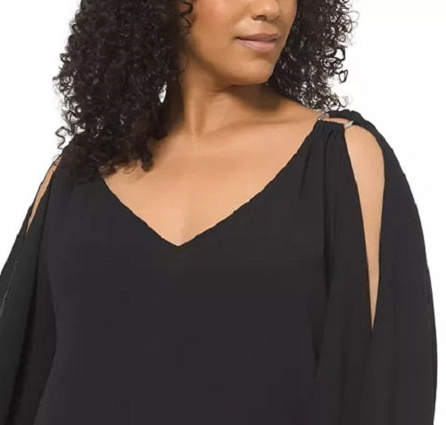 Top feminino Michael Kors Plus com alça de ombro, preto, tamanho 1X