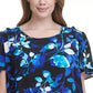 Blusa Calvin Klein Plus Size Feminina Estampa Floral Manga Flutter Azul Tamanho 1X