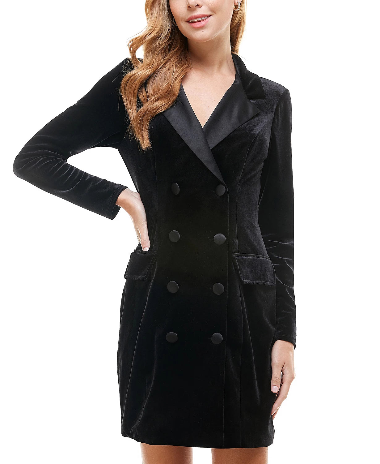 Vestido blazer smoking de veludo City Studios Juniors, preto, tamanho XXG