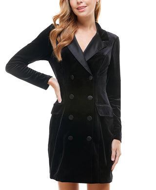 Vestido blazer smoking de veludo City Studios Juniors, preto, tamanho XXG