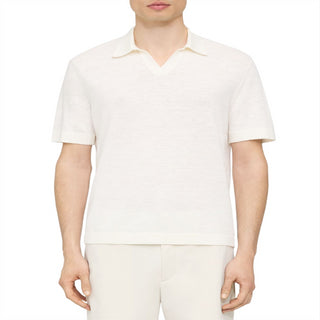 Camisa polo de manga curta e gola aberta Theory Brenan, branca, tamanho XS