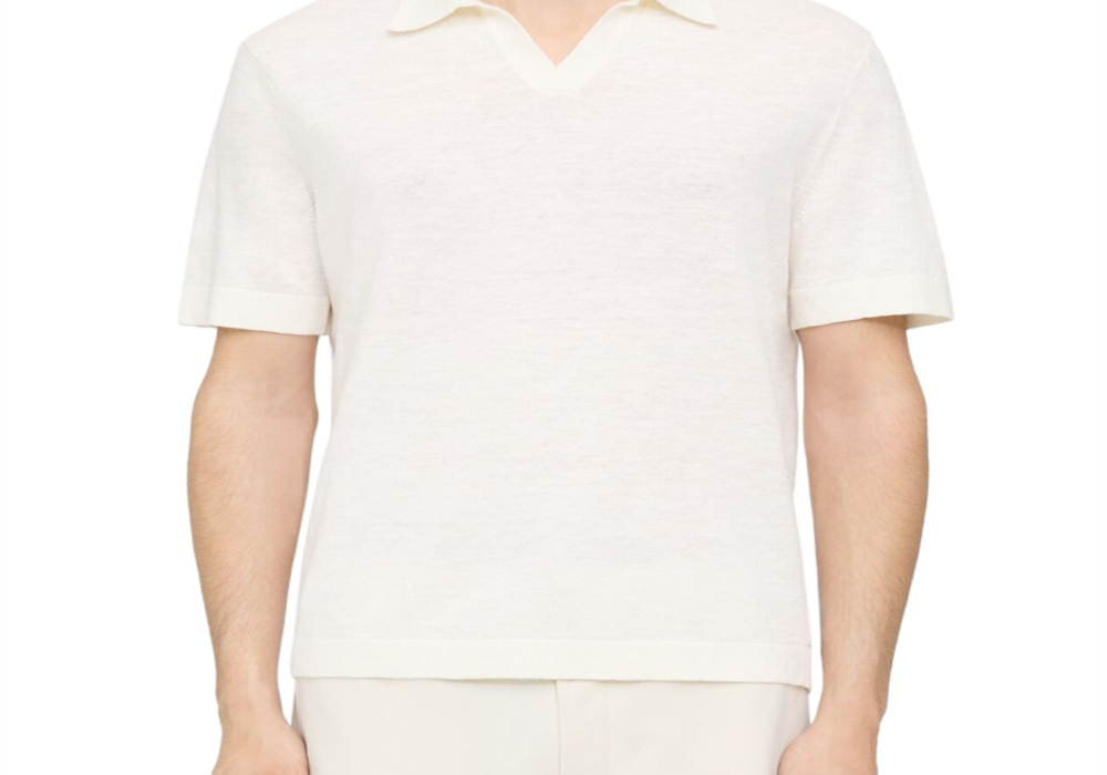 Camisa polo de manga curta e gola aberta Theory Brenan, branca, tamanho XS