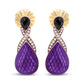 18K Rose Gold Flash Plated .925 Sterling Silver Purple Enamel 1/5 Cttw Round Pave-Set Diamond and 5.5 x 4mm Pear-Shaped Black Onyx Drop Earrings (F-G Color, VS1-VS2 Clarity)