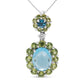 18k White Gold 0.05 Cttw Round Diamond and Blue Topaz and Green Peridot Gemstone Halo Drop 18" Pendant Necklace (F-G Color, VS1-VS2 Clarity)