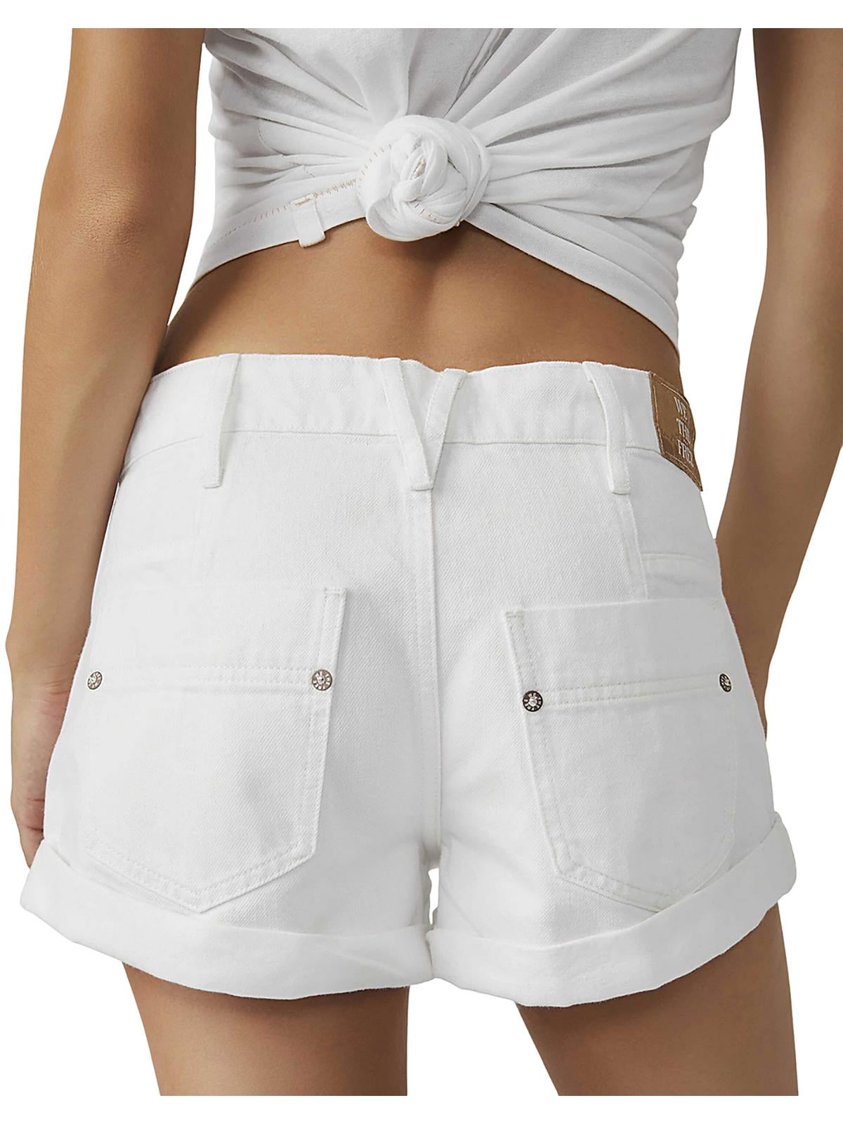 Shorts jeans Free People Beginner's Luck Slouchy Roll Cuff, branco, tamanho 29