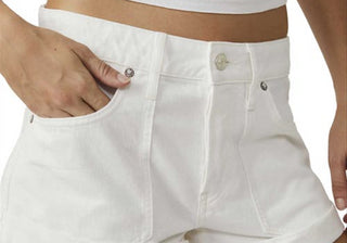 Shorts jeans Free People Beginner's Luck Slouchy Roll Cuff, branco, tamanho 29